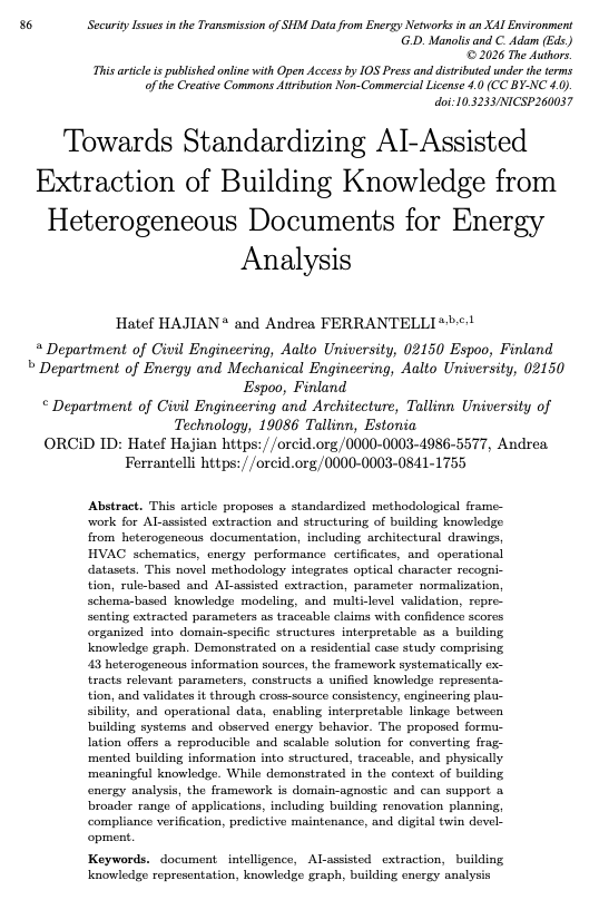 First page of the paper Towards Standardizing AI-Assisted Extraction of Building Knowledge from Heterogeneous Documents for Energy Analysis, by Hatef Hajian and Andrea Ferrantelli