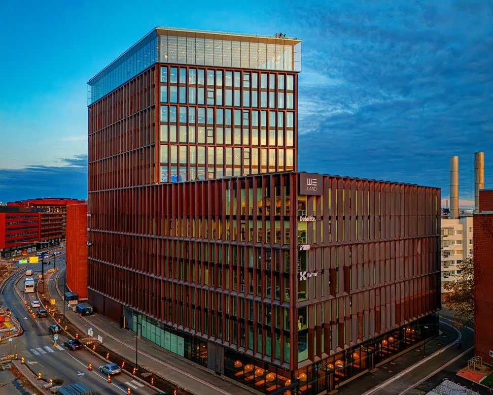 We Land office building, Ruoholahti, Helsinki at sunset